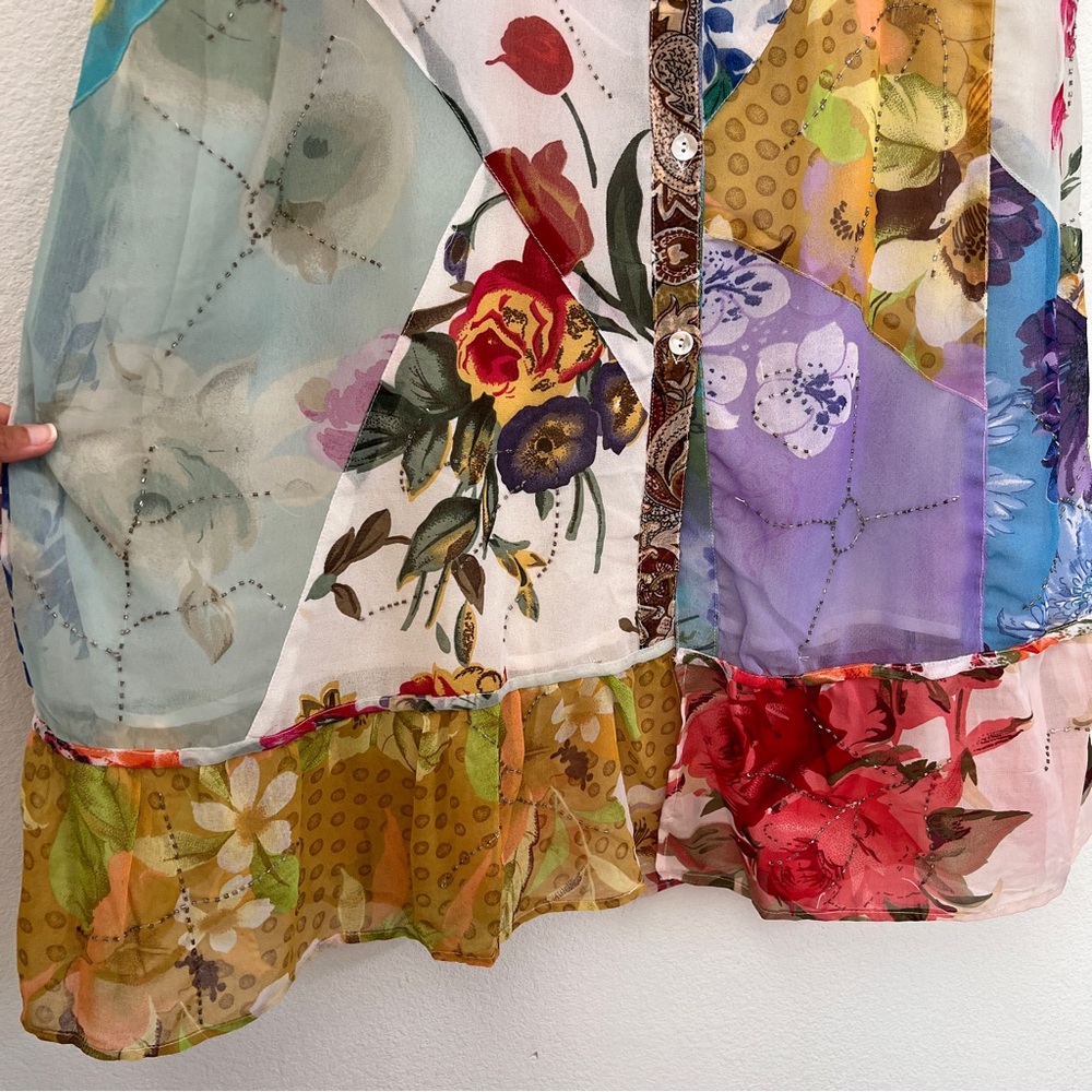 Sacred Threads Artsy Patchwork Boho Beaded Maxi Midi Skirt Floral Sz XL Cottage - Picture 5 of 14